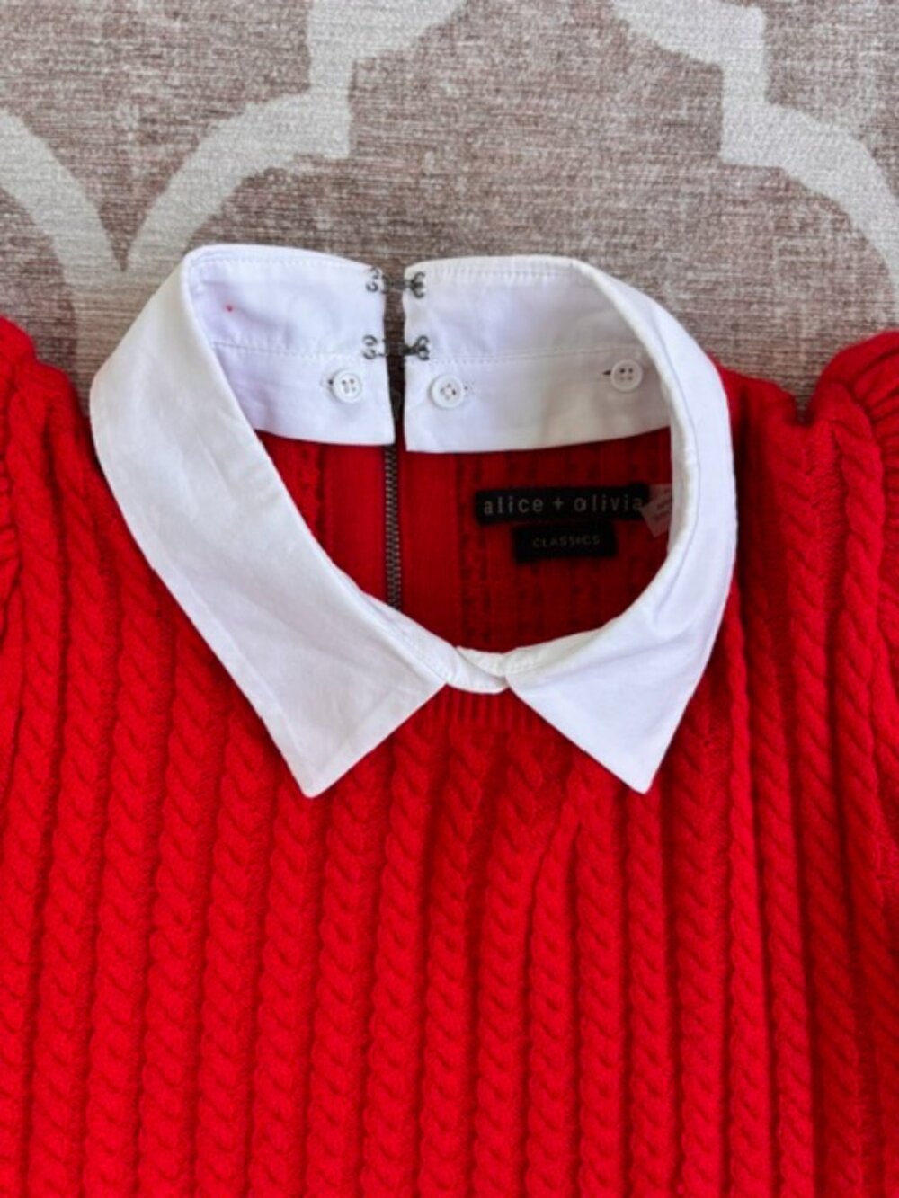 Alice + Olivia Chase Cable-Knit Puff-Sleeve Sweater - Size S - Picture 8 of 14